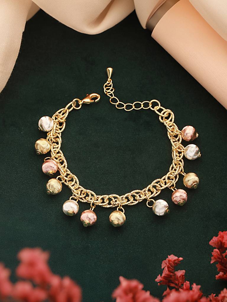 Anti-Tarnishgold Plated All Around Charms Balls Link Bracelet : STBR8109