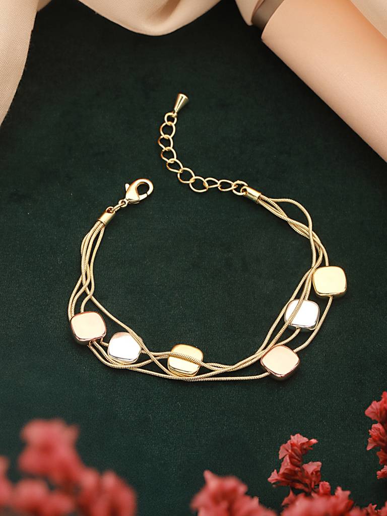 Anti-Tarnish18K Gold Plated Chunky Charm Stack Link Chain Bracelet : STBR8112