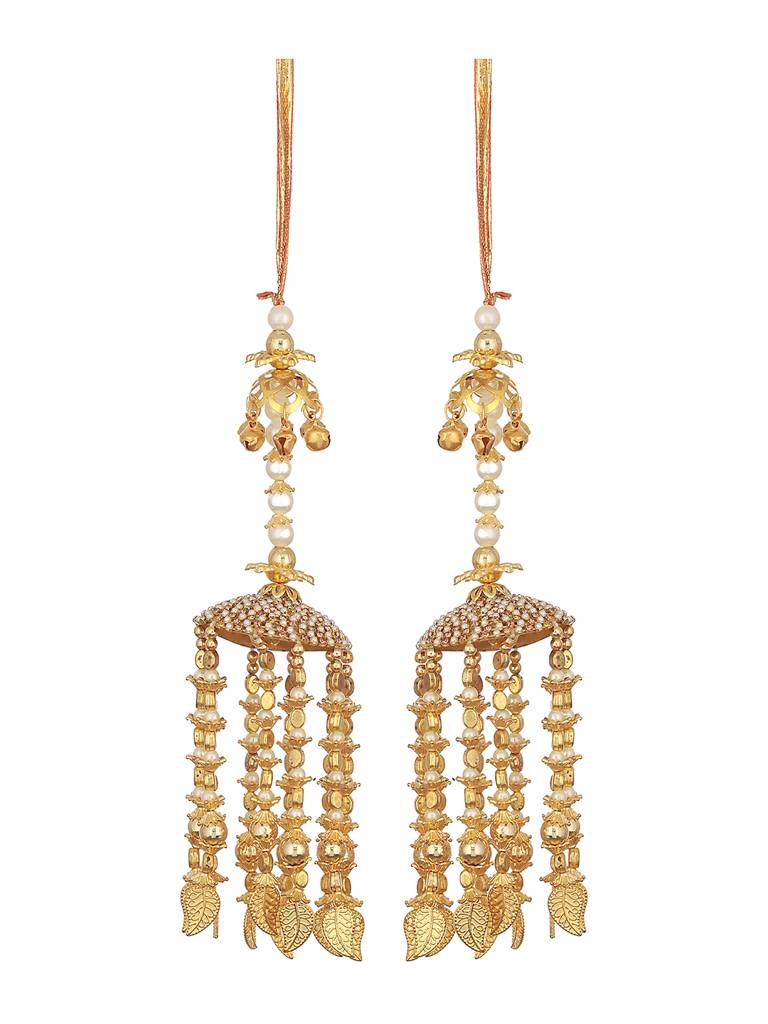 Set Of 2 Gold-Plated Stone Studded & Beaded Kaleera : JS23-KAL003