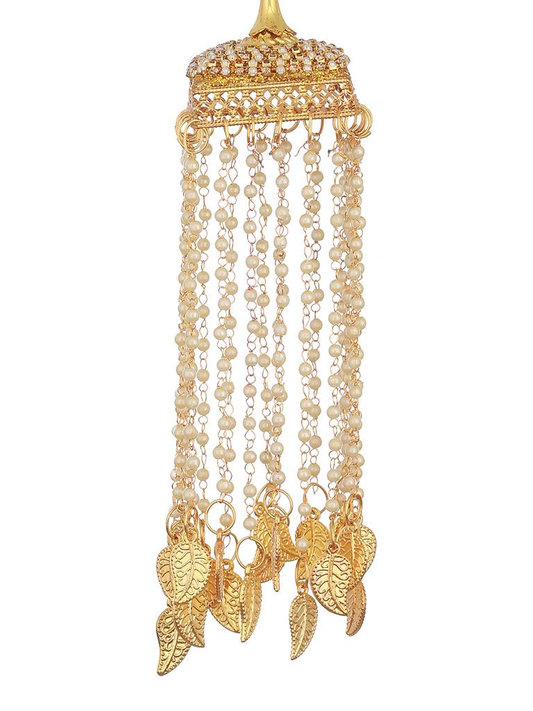 Pack Of 2 Gold Plated Stone Studded & White Pearl Beaded Bridal Square Dome Kaleeras Secured With Drawstring Clo : JS23-KAL006