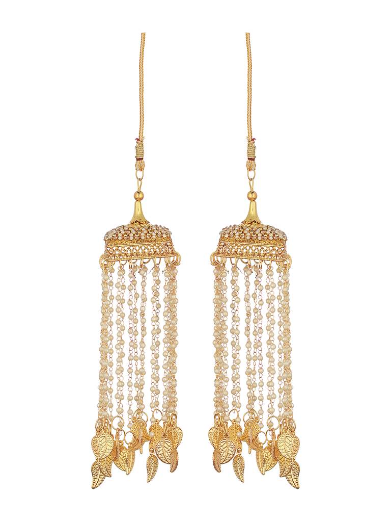 Pack Of 2 Gold Plated Stone Studded & White Pearl Beaded Bridal Square Dome Kaleeras Secured With Drawstring Clo : JS23-KAL006