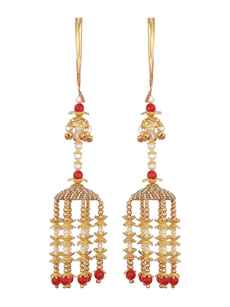 Set Of 2 Gold-Plated Stone-Studded & Beaded Kaleera : JS23-KAL002