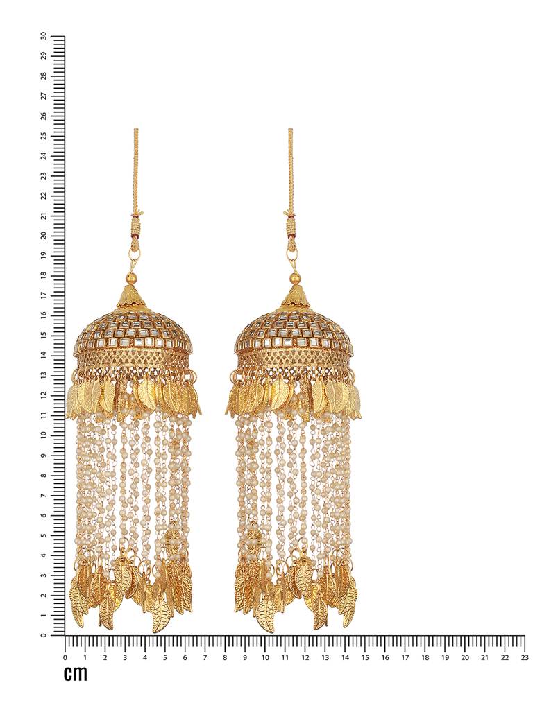 Set Of 2 Gold-Plated Stone Studded & Pearl Beaded Bridal Kaleera Secured With Drawstring Closure. : JS23-KAL001