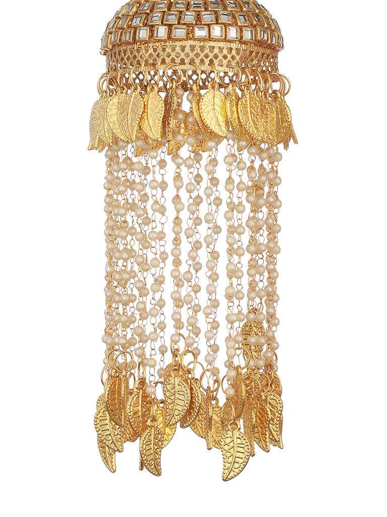 Set Of 2 Gold-Plated Stone Studded & Pearl Beaded Bridal Kaleera Secured With Drawstring Closure. : JS23-KAL001