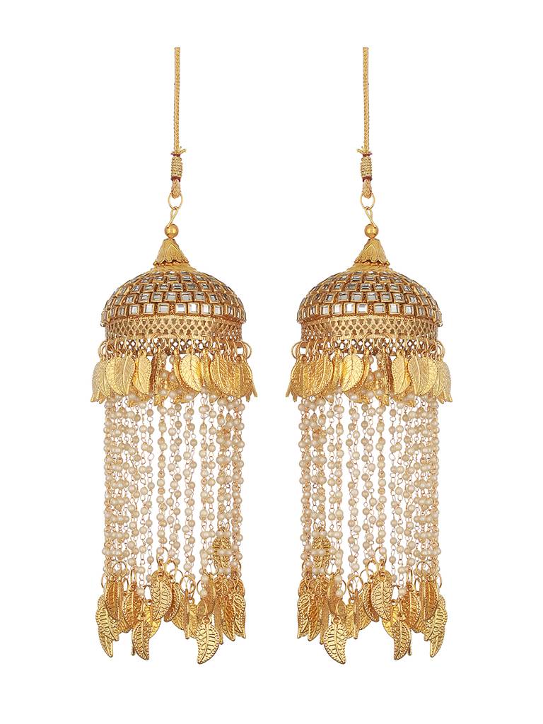 Set Of 2 Gold-Plated Stone Studded & Pearl Beaded Bridal Kaleera Secured With Drawstring Closure. : JS23-KAL001