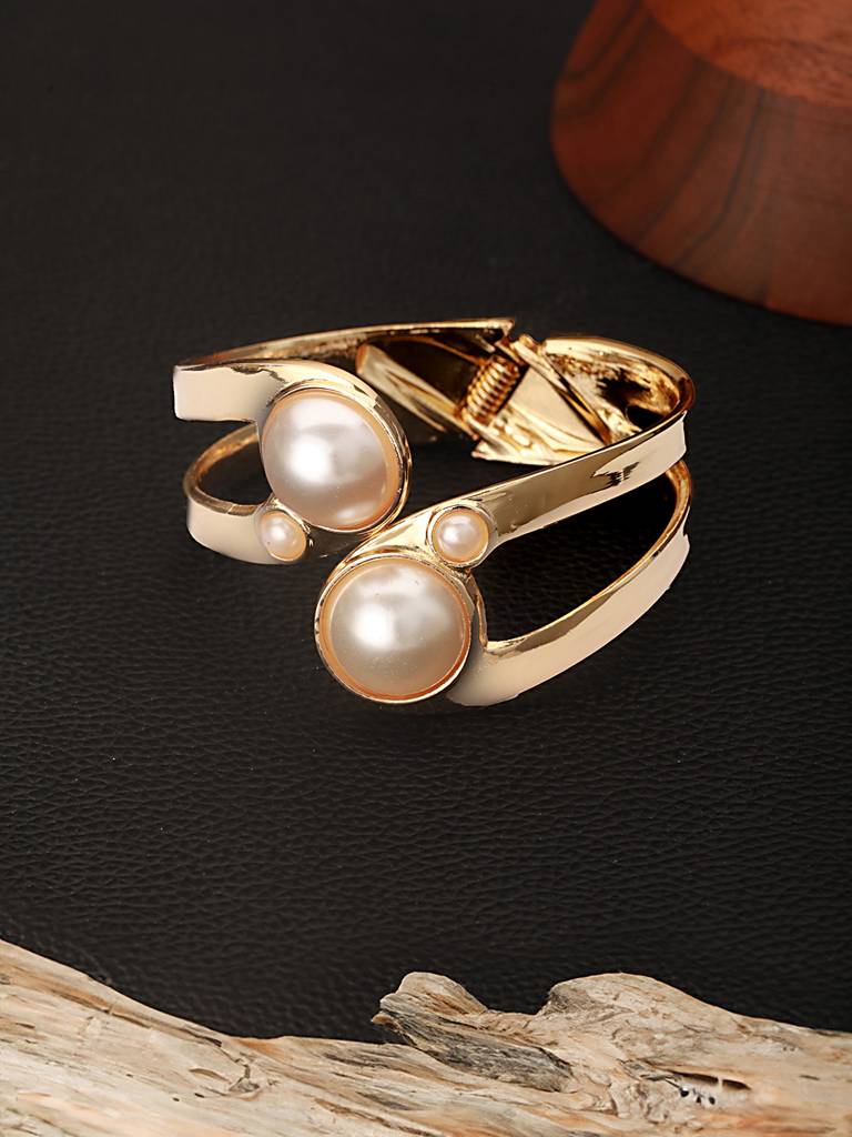 Anti-Tarnish18K Gold Plated Pearl Studded Cuff Bangle Bracelet : STBR8103