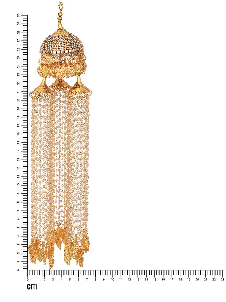 Pack Of 2 Gold Plated Stone Studded & White Long Pearl Beaded Bridal Dome Kaleeras : JS23-KAL007