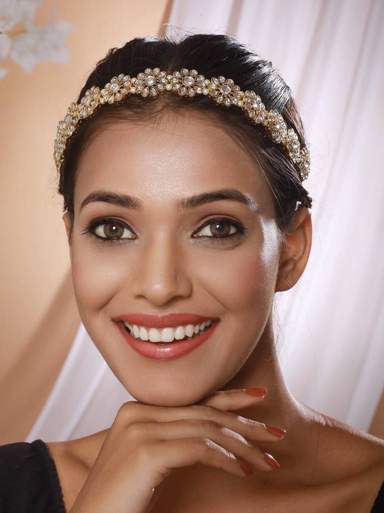 Gold-Plated Kundan Studded Mathapatti : MPT-JS23-10012