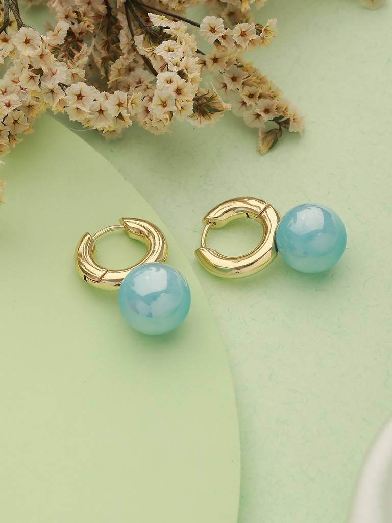 Gold-Plated Artificial Stones Beads Studded Drop Earrings