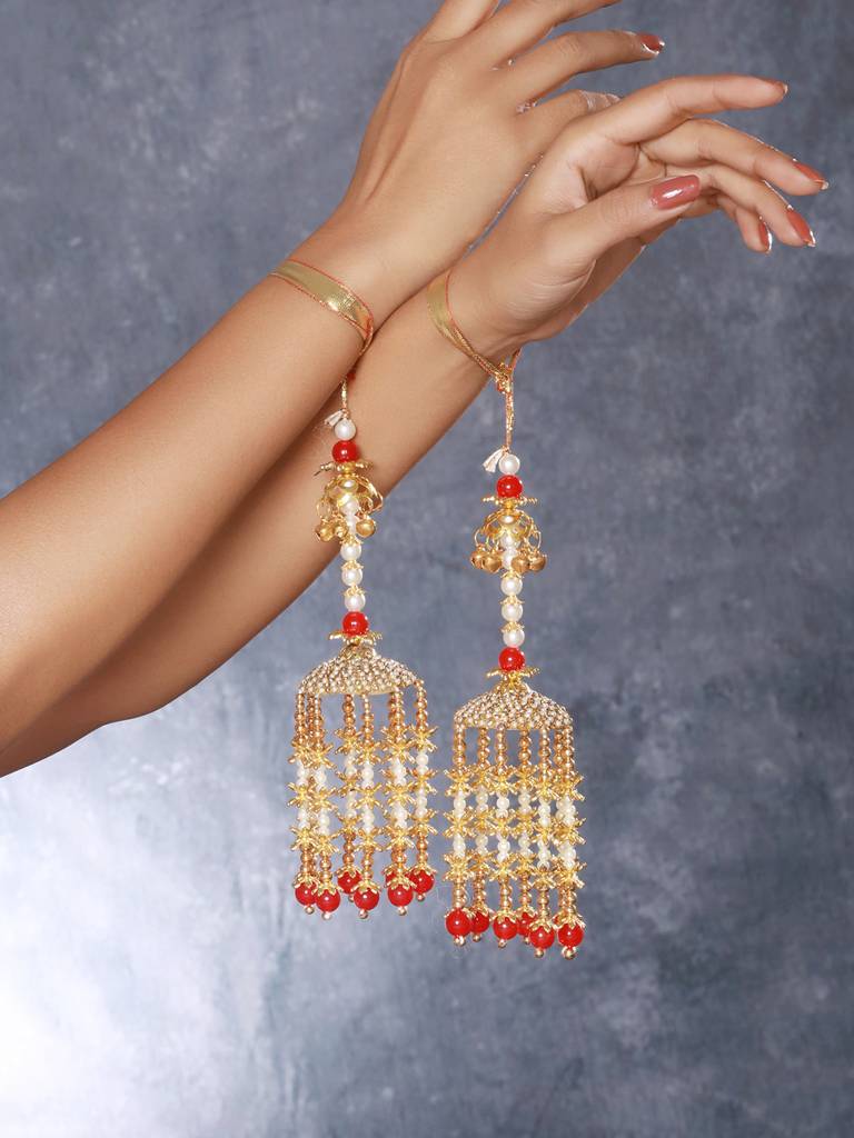 Set Of 2 Gold-Plated Stone-Studded & Beaded Kaleera : JS23-KAL002