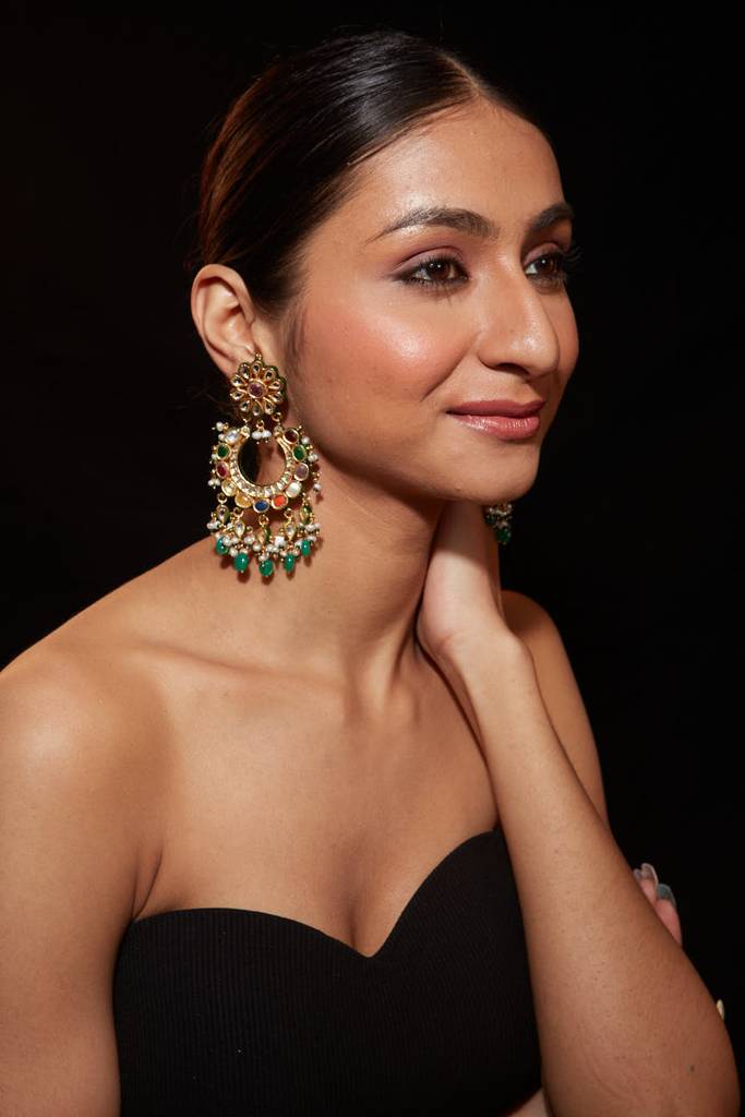 Rhodium Plated Kundan Studded With Pearl Drop Jhumka Earrings : VE040