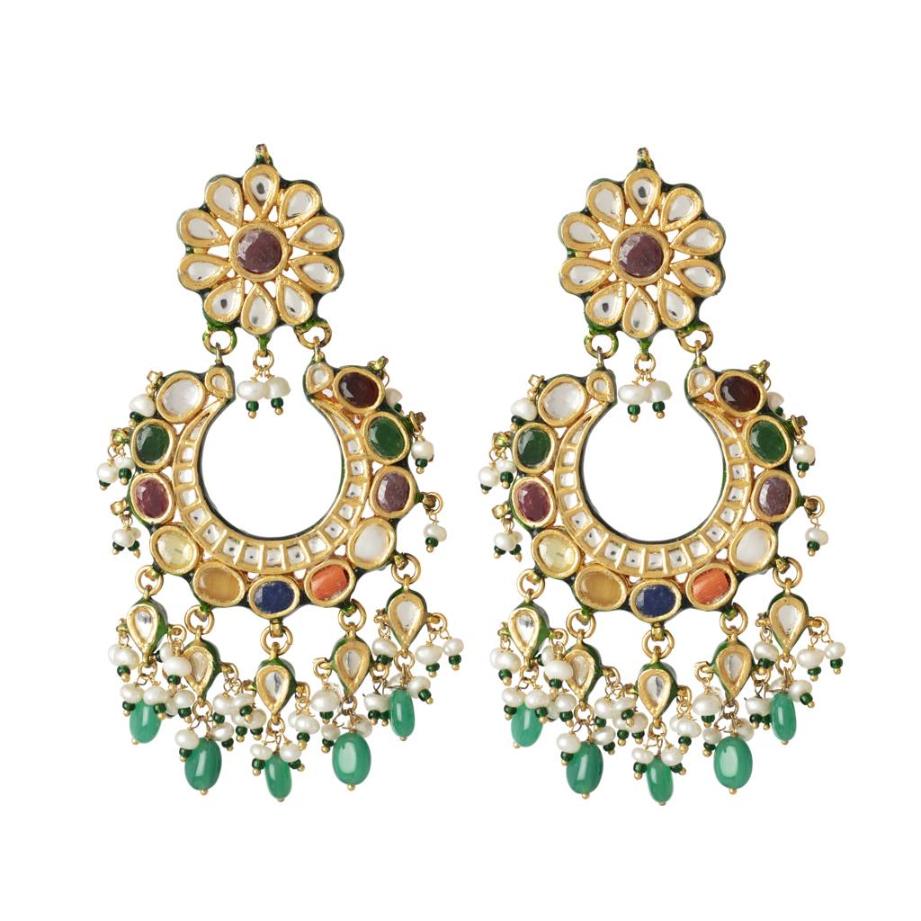 Rhodium Plated Kundan Studded With Pearl Drop Jhumka Earrings : VE040