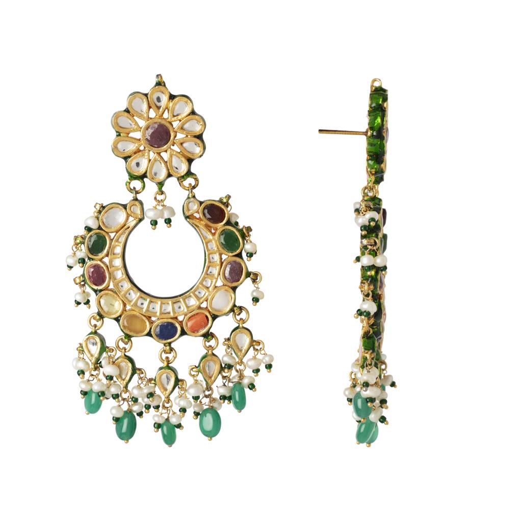 Rhodium Plated Kundan Studded With Pearl Drop Jhumka Earrings : VE040