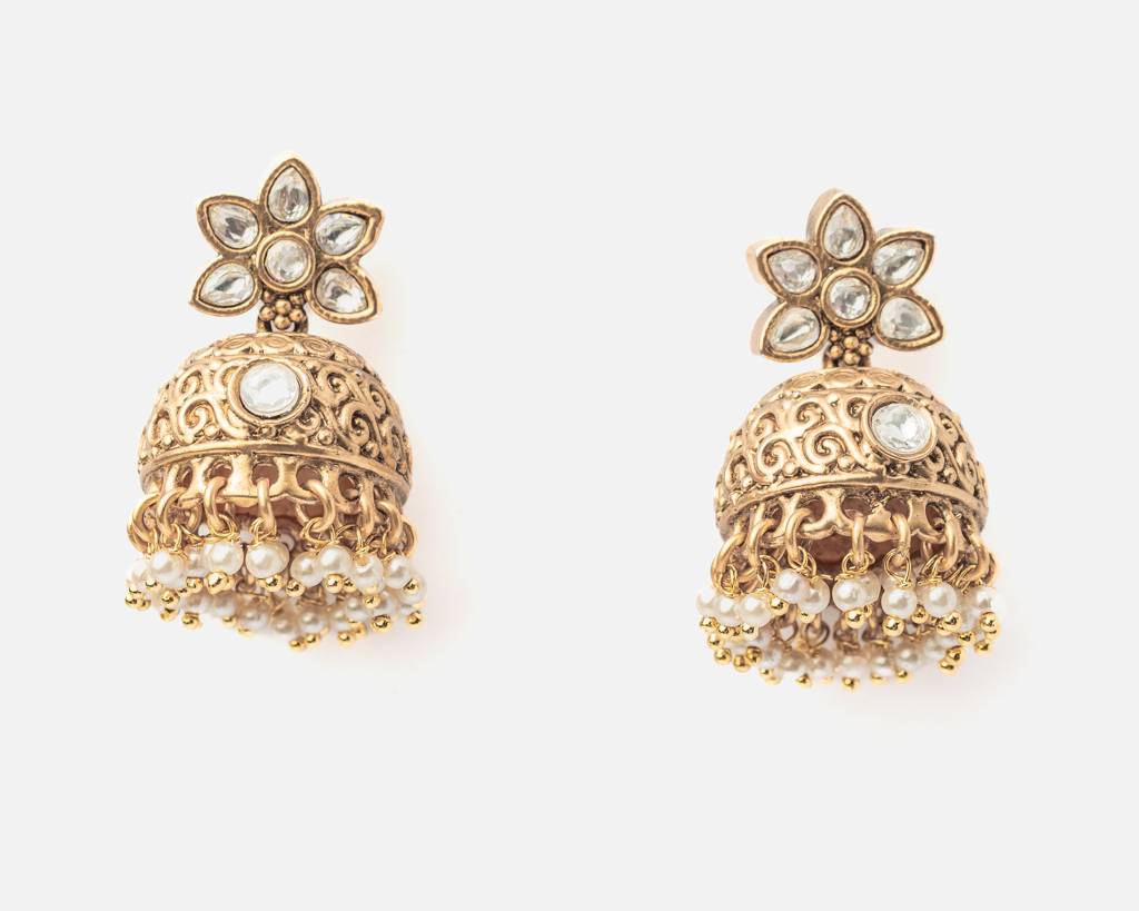 Vivinia By Vidhi Mehra Ismaarh 2.0 Gold/White Womens Pair Of Jhumka Earrings-Ve1000 : VE1000