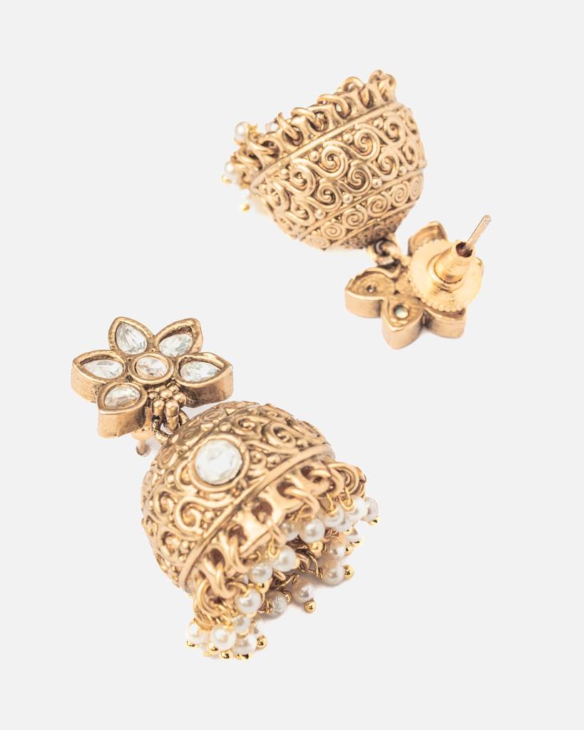 Vivinia By Vidhi Mehra Ismaarh 2.0 Gold/White Womens Pair Of Jhumka Earrings-Ve1000 : VE1000