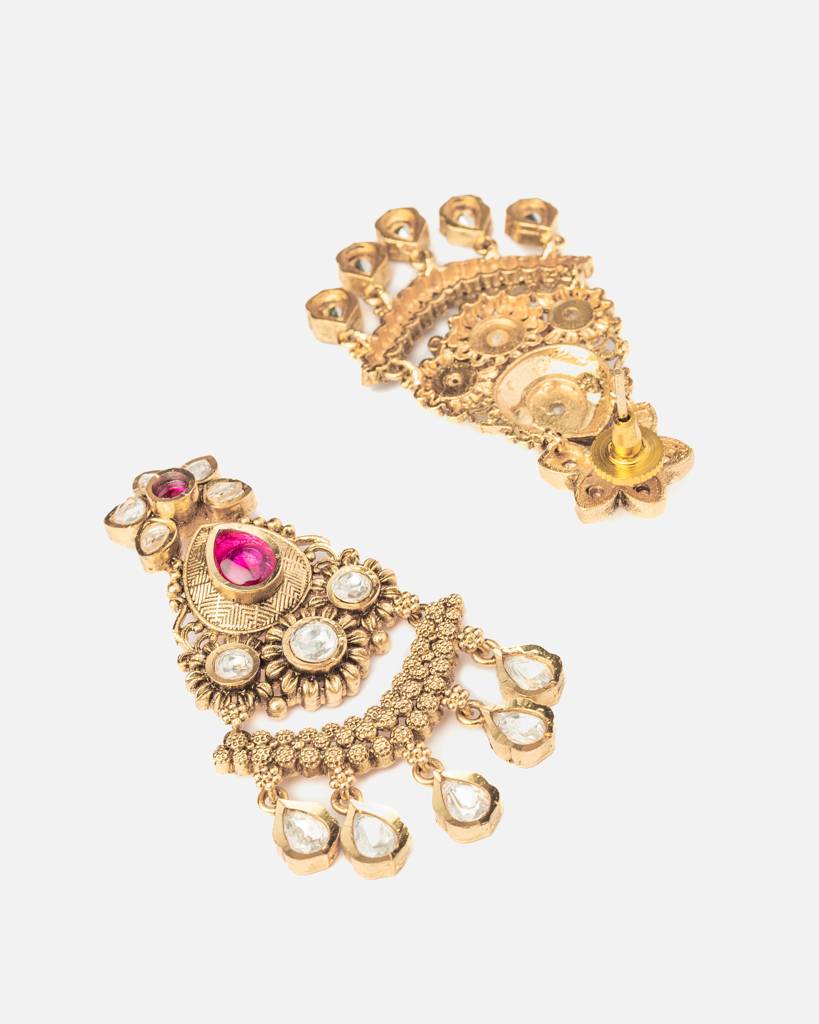 Vivinia By Vidhi Mehra Ismaarh 2.0 Gold/Pink Womens Pair Of Chandbali Earrings-Ve1003 : VE1003
