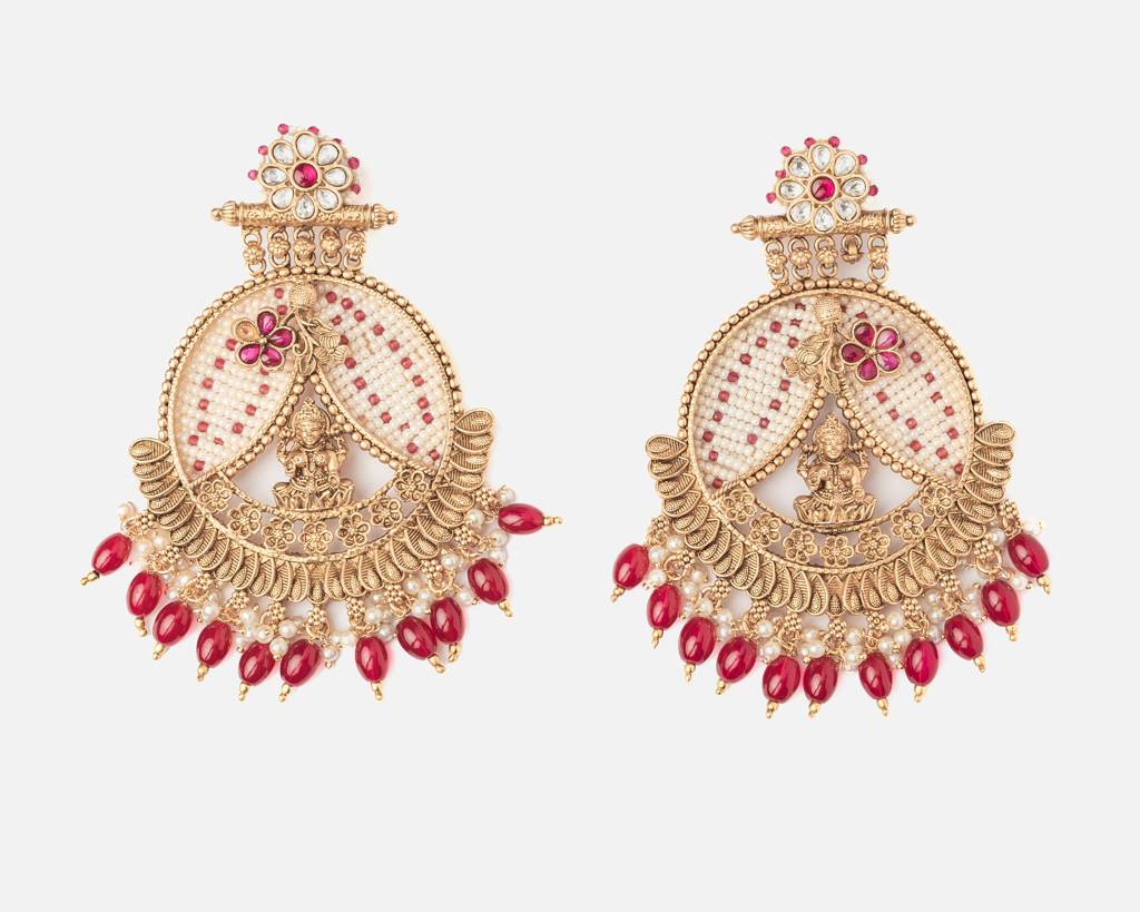 Vivinia By Vidhi Mehra Ismaarh 2.0 Gold/Pink Womens Pair Of Chandbali Earrings-Ve1015 : VE1015