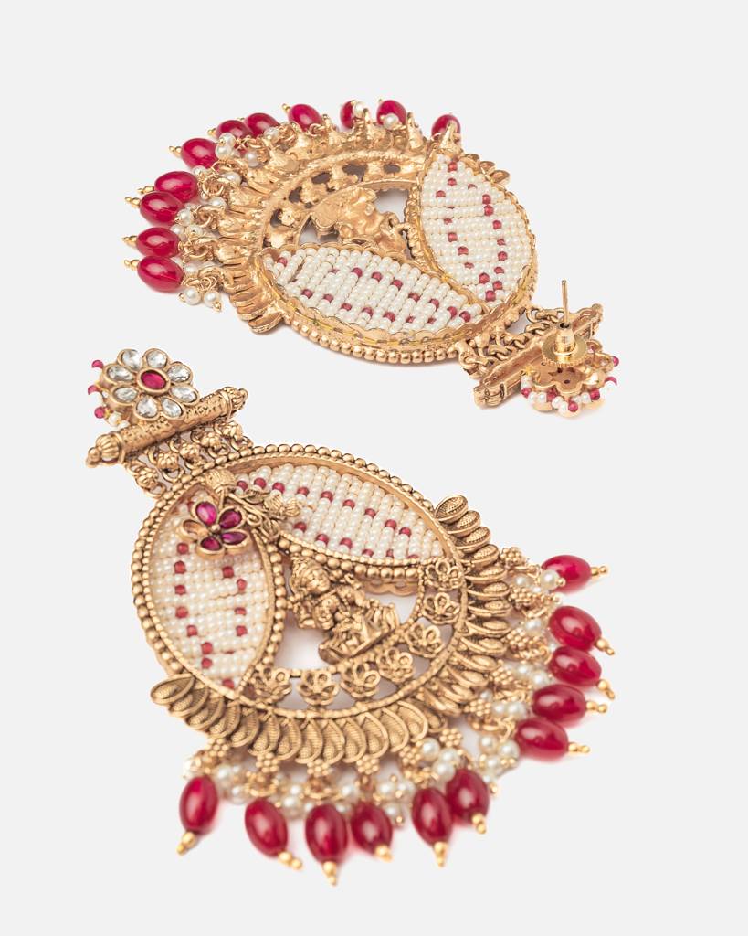 Vivinia By Vidhi Mehra Ismaarh 2.0 Gold/Pink Womens Pair Of Chandbali Earrings-Ve1015 : VE1015