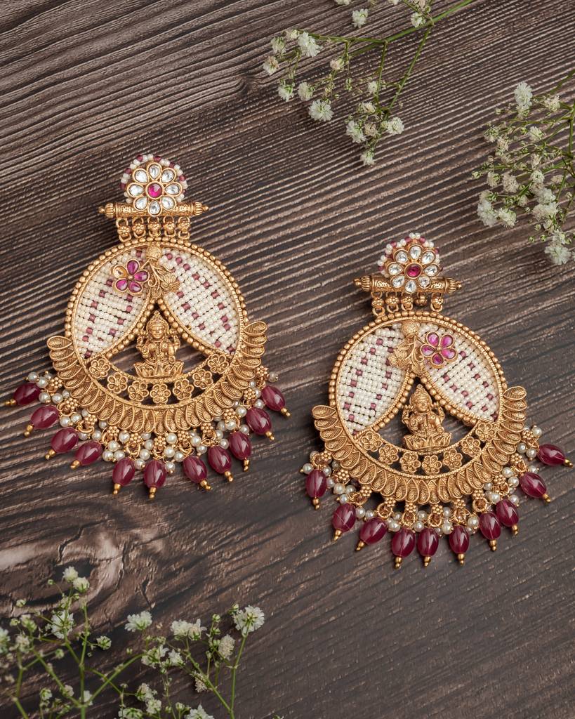 Vivinia By Vidhi Mehra Ismaarh 2.0 Gold/Pink Womens Pair Of Chandbali Earrings-Ve1015 : VE1015