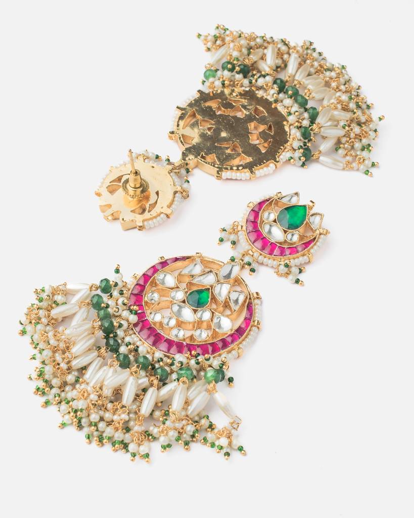 Vivinia By Vidhi Mehra Morpankh Gold Plated Multiwomens Kundan, Polki Pair Of Earrings -Ve1034 : VE1034