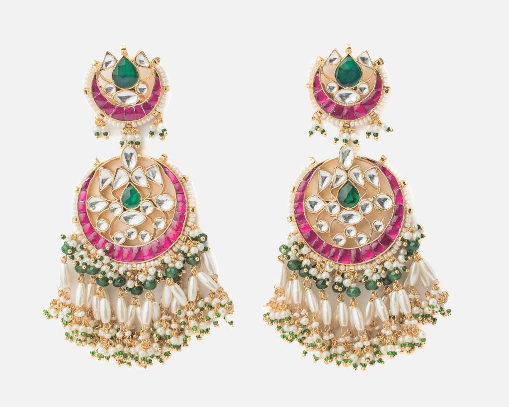 Vivinia By Vidhi Mehra Morpankh Gold Plated Multiwomens Kundan, Polki Pair Of Earrings -Ve1034 : VE1034
