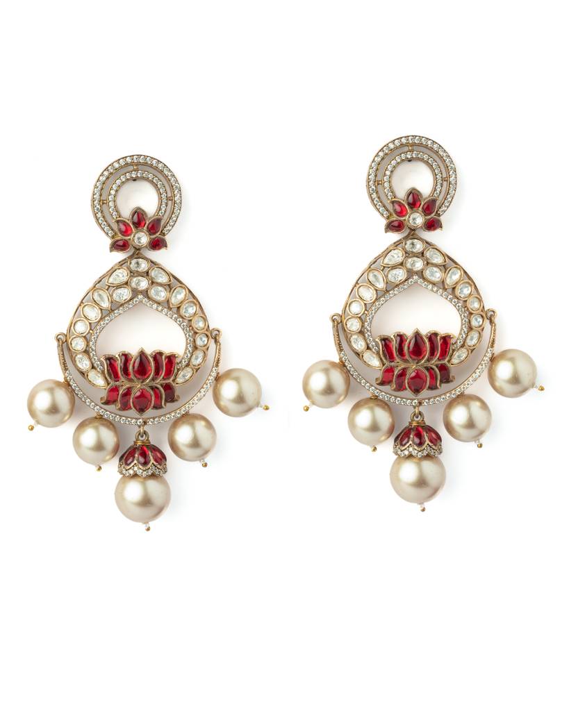 Vivinia By Vidhi Mehra Gold Plated Red Womens Synthetic Stone Pair Of Earrings-Ve1050 : VE1050