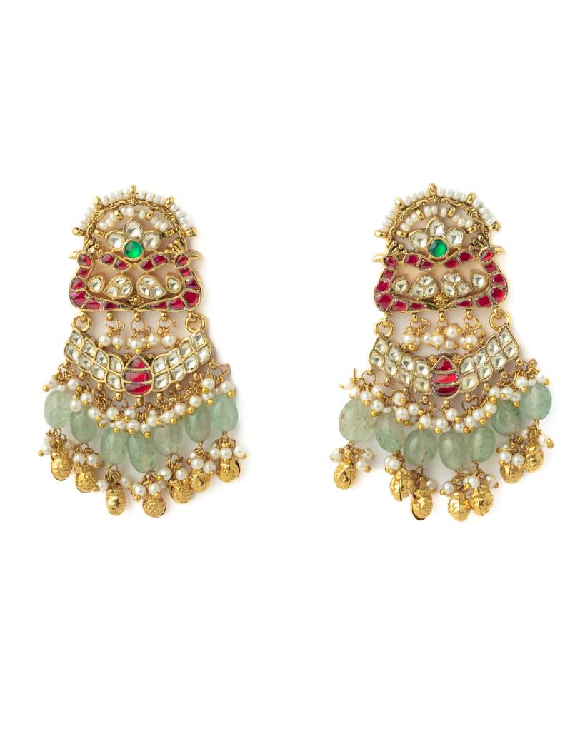 Vivinia By Vidhi Mehra Gold Plated Green Womens Synthetic Stone Pair Of Earrings-Ve1052 : VE1052