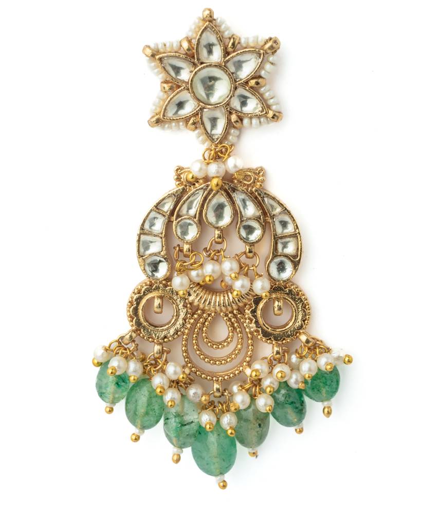 Vivinia By Vidhi Mehra Gold Plated Green Womens Kundan, Polki Pair Of Earrings-Ve1053 : VE1053