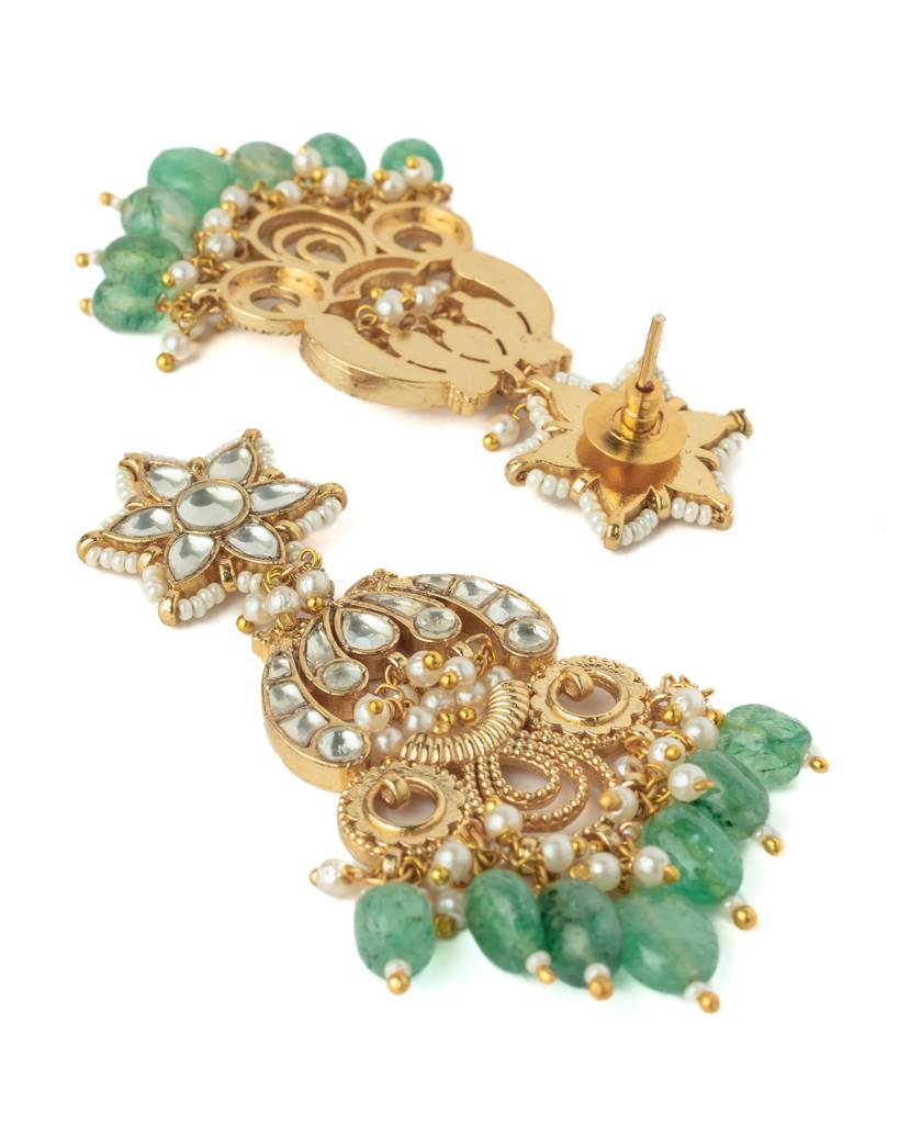 Vivinia By Vidhi Mehra Gold Plated Green Womens Kundan, Polki Pair Of Earrings-Ve1053 : VE1053