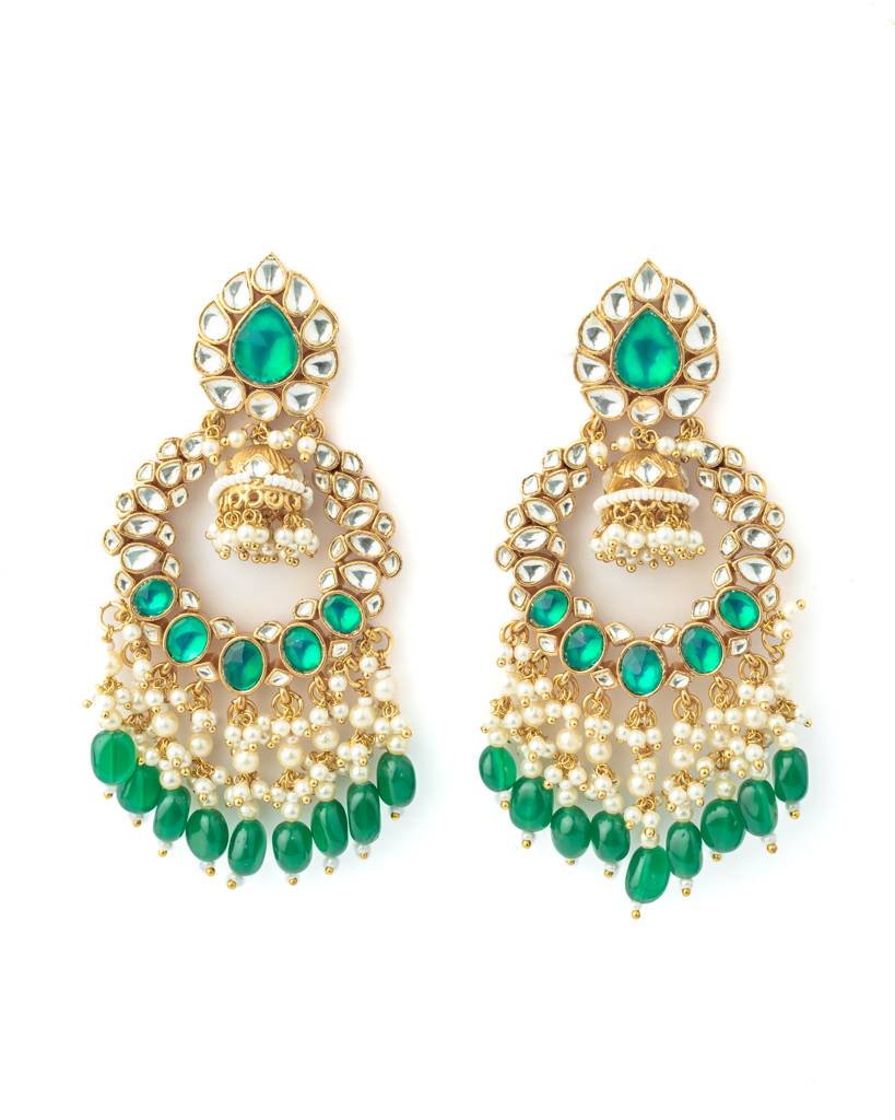 Vivinia By Vidhi Mehra Gold Plated Green Womens Kundan, Polki Pair Of Earrings-Ve1057 : VE1057