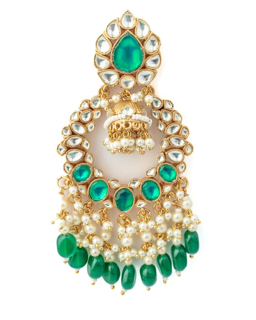 Vivinia By Vidhi Mehra Gold Plated Green Womens Kundan, Polki Pair Of Earrings-Ve1057 : VE1057