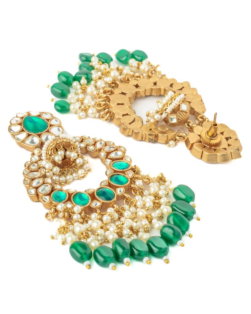 Vivinia By Vidhi Mehra Gold Plated Green Womens Kundan, Polki Pair Of Earrings-Ve1057 : VE1057