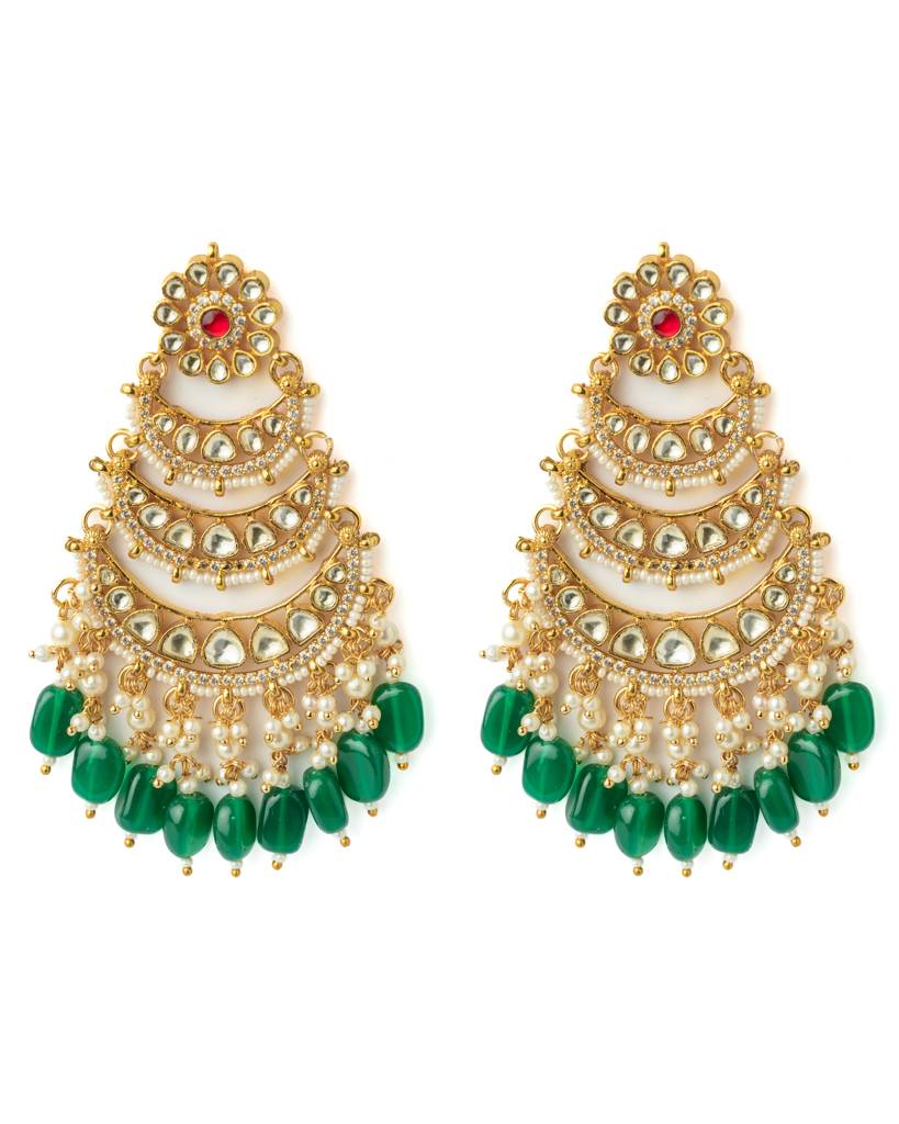 Vivinia By Vidhi Mehra Gold Plated Green Womens Kundan, Polki Pair Of Earrings-Ve1058 : VE1058