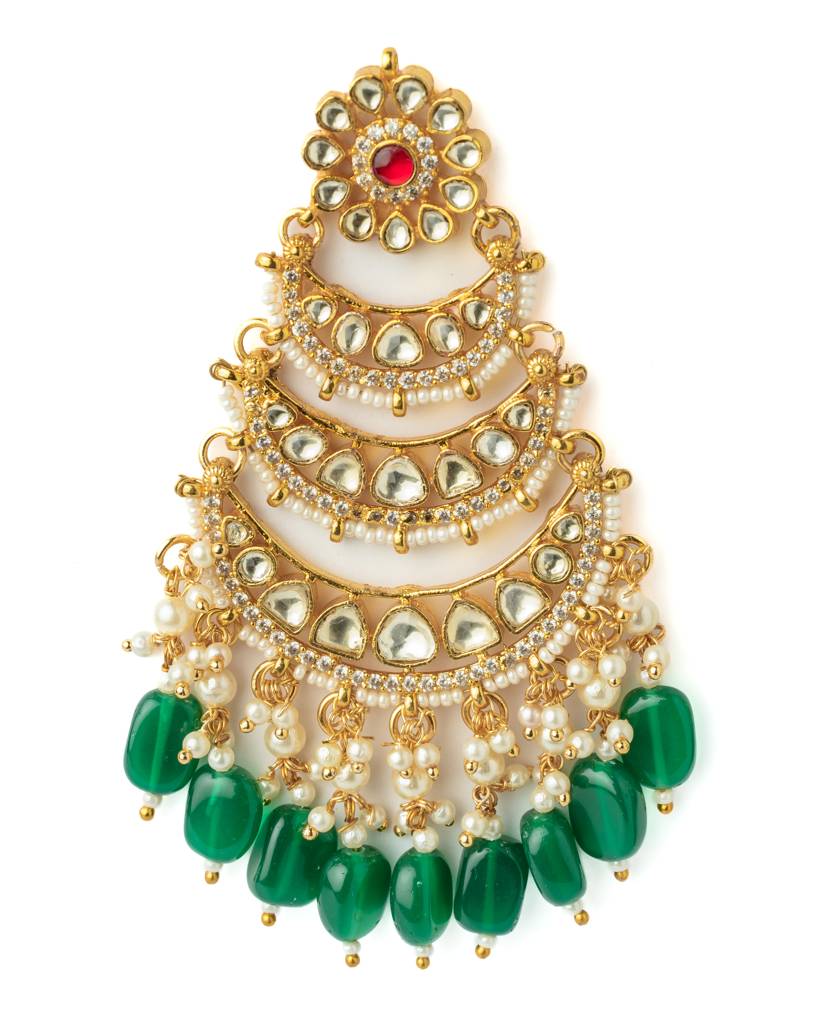 Vivinia By Vidhi Mehra Gold Plated Green Womens Kundan, Polki Pair Of Earrings-Ve1058 : VE1058