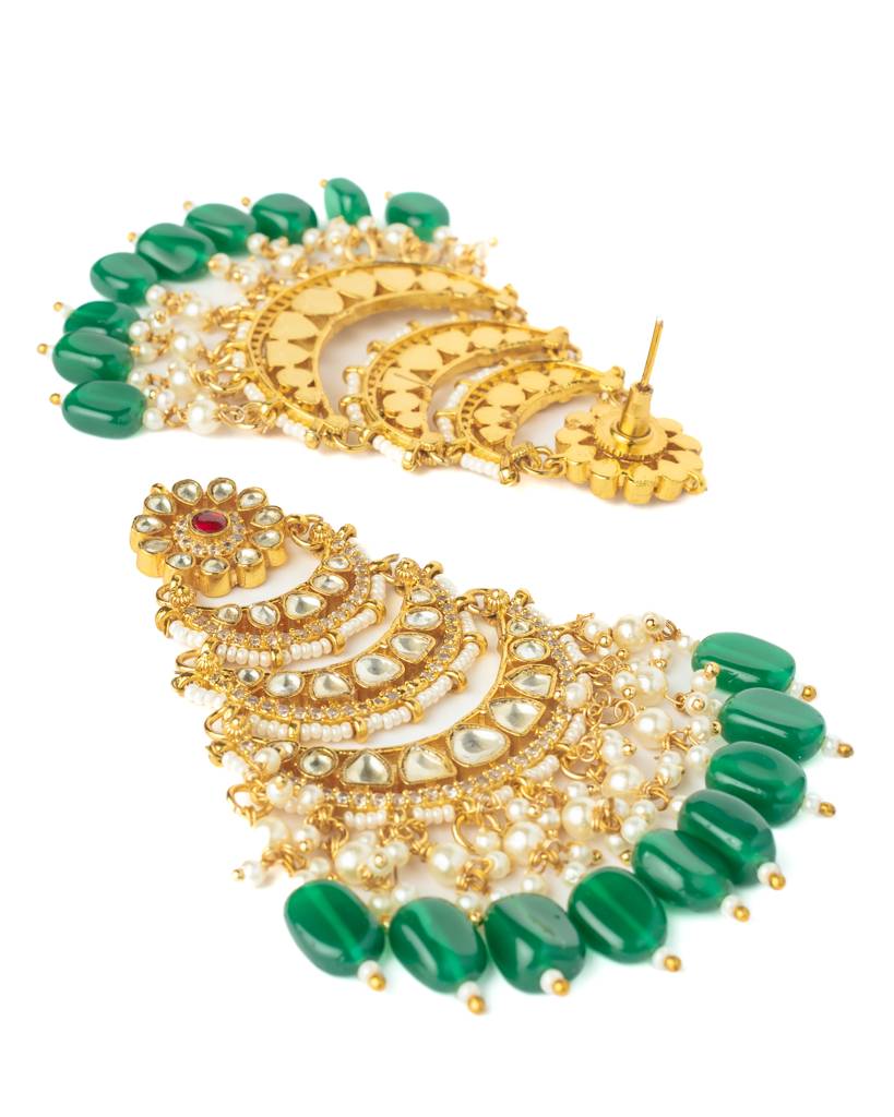 Vivinia By Vidhi Mehra Gold Plated Green Womens Kundan, Polki Pair Of Earrings-Ve1058 : VE1058