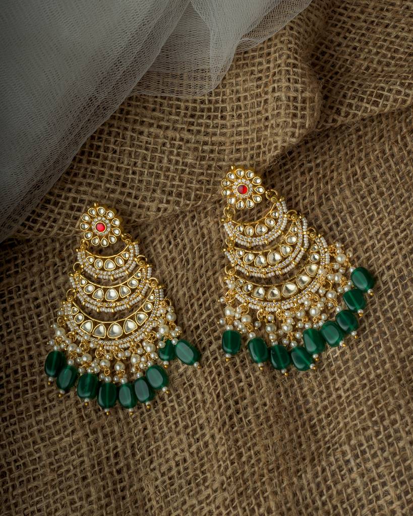 Vivinia By Vidhi Mehra Gold Plated Green Womens Kundan, Polki Pair Of Earrings-Ve1058 : VE1058
