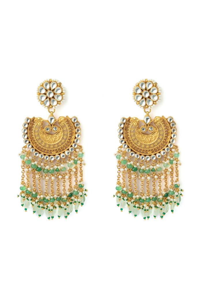 Vivinia By Vidhi Mehra Gold Plated Green Womens Synthetic Stone Pair Of Earrings-Ve1091 : VE1091
