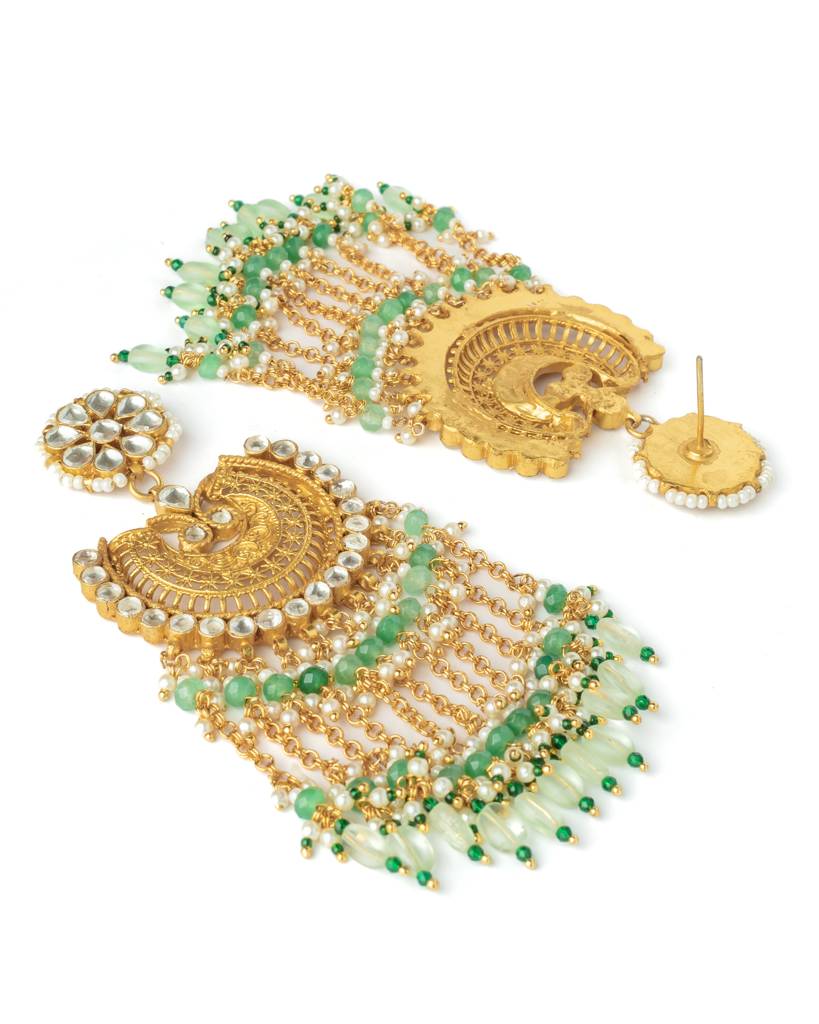 Vivinia By Vidhi Mehra Gold Plated Green Womens Synthetic Stone Pair Of Earrings-Ve1091 : VE1091