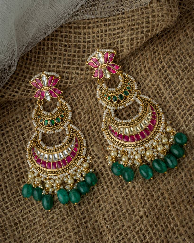 Vivinia By Vidhi Mehra Gold Plated Pink Womens Synthetic Stone Pair Of Earrings-Ve1092 : VE1092