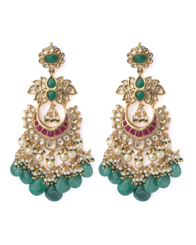 Vivinia By Vidhi Mehra Gold Plated Green Womens Pair Of Dangler Earrings-Ve1095 : VE1095