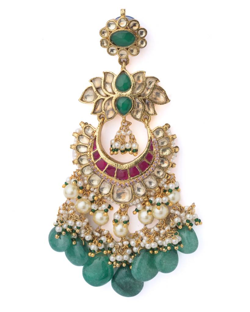Vivinia By Vidhi Mehra Gold Plated Green Womens Pair Of Dangler Earrings-Ve1095 : VE1095