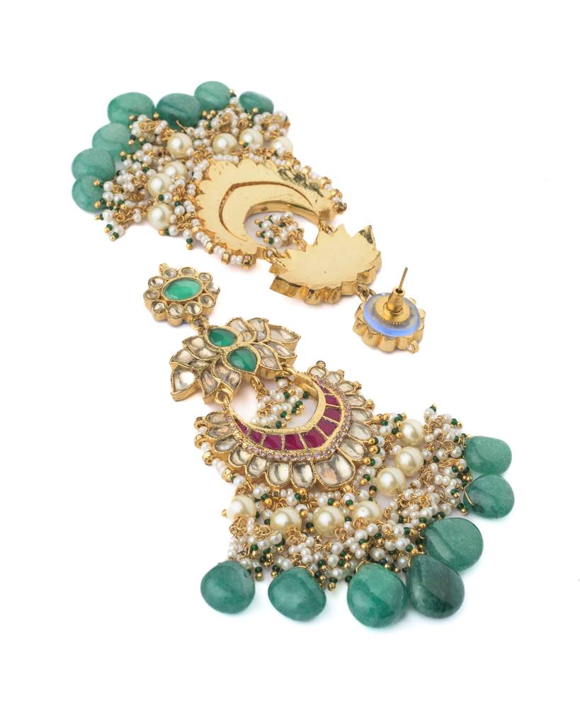 Vivinia By Vidhi Mehra Gold Plated Green Womens Pair Of Dangler Earrings-Ve1095 : VE1095