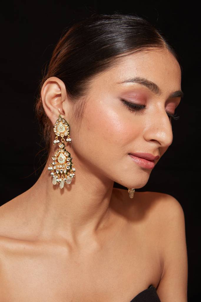 Gold Plated Meenakari Kundan Dangle Earrings : VE344