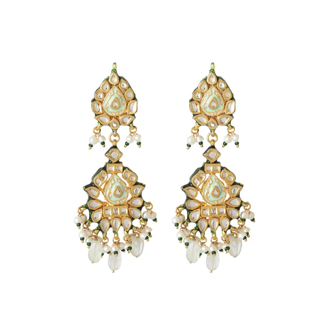 Gold Plated Meenakari Kundan Dangle Earrings : VE344