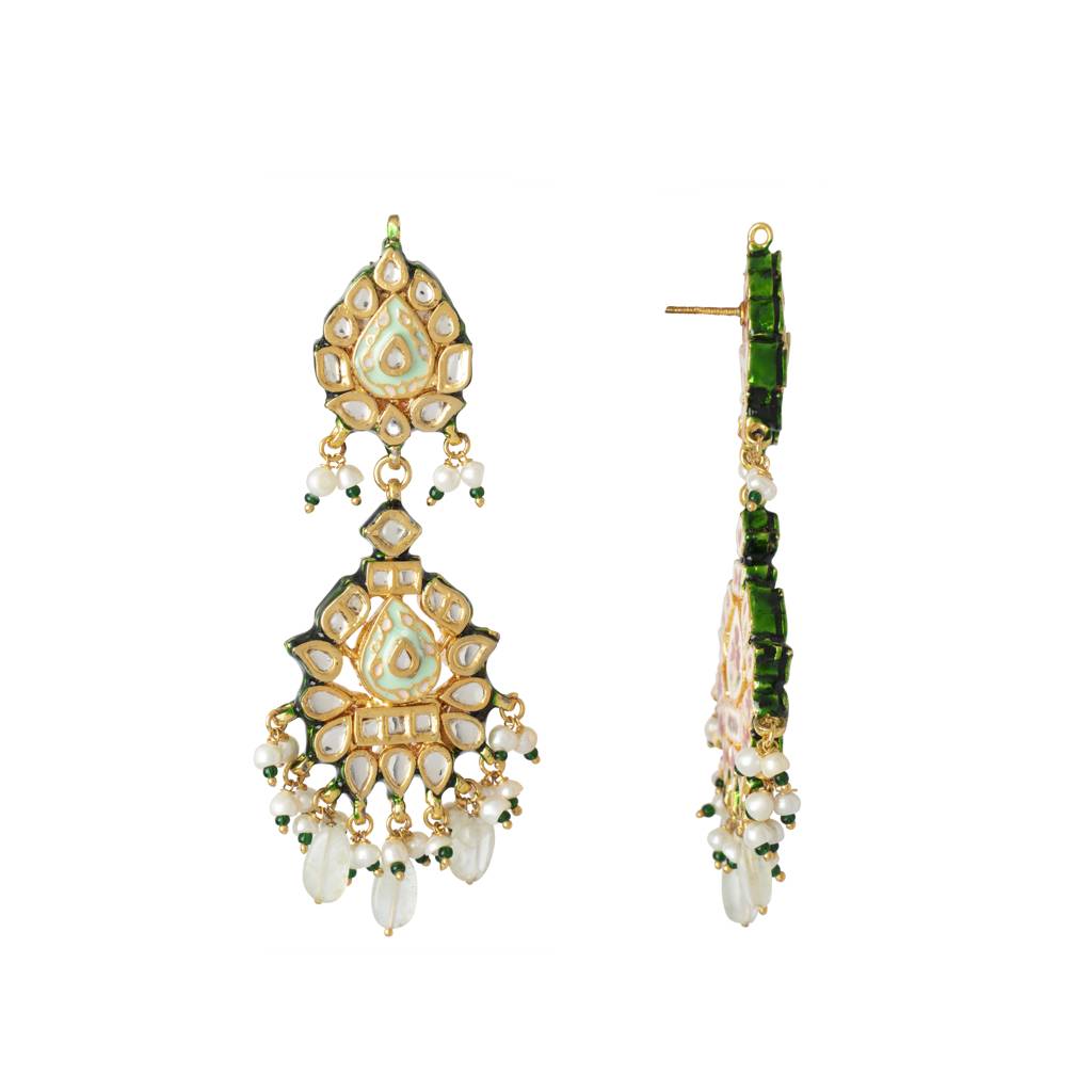 Gold Plated Meenakari Kundan Dangle Earrings : VE344
