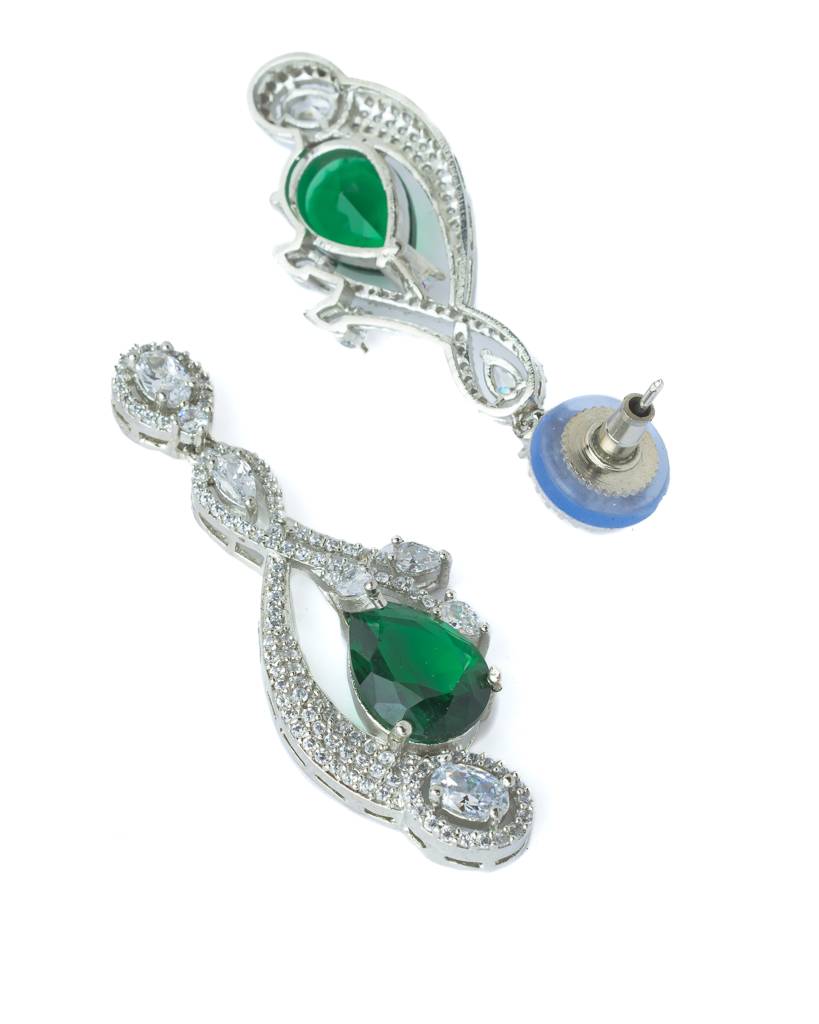 Vivinia By Vidhi Mehra Silver Plated Green Womens Pair Of Dangle Earrings-Ve544 : VE544