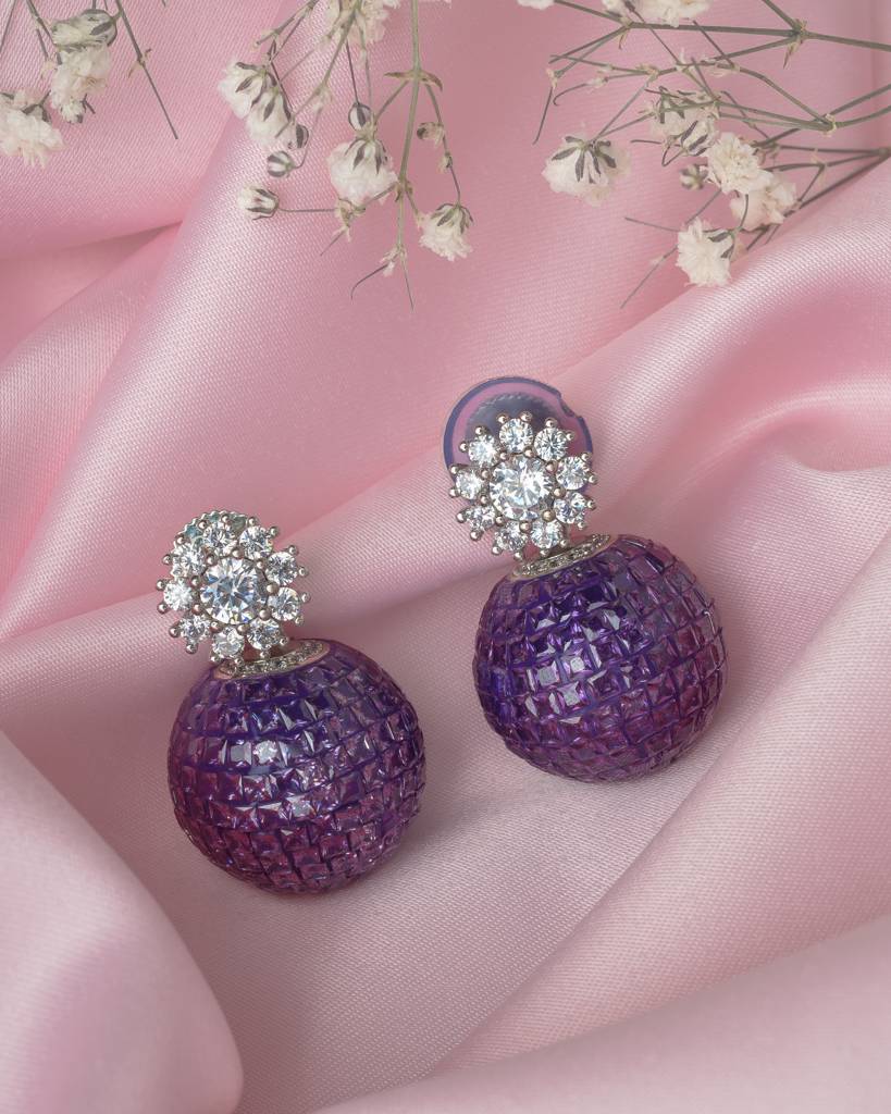 Vivinia By Vidhi Mehra Silver Plated Purple Womens Pair Of Drop Earrings-Ve600 : VE600