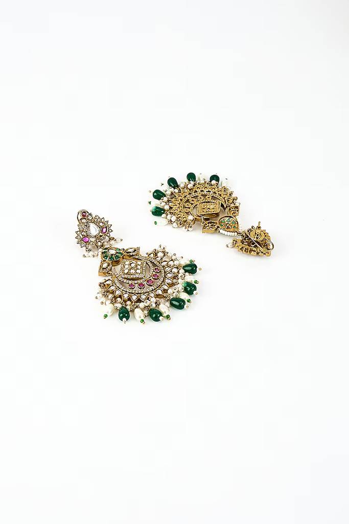 Vivinia By Vidhi Mehra Florence Gold Plated Green Kundan, Polki Womens Pair Of Danglers Earrings (Freesize)-Ve819 : VE819