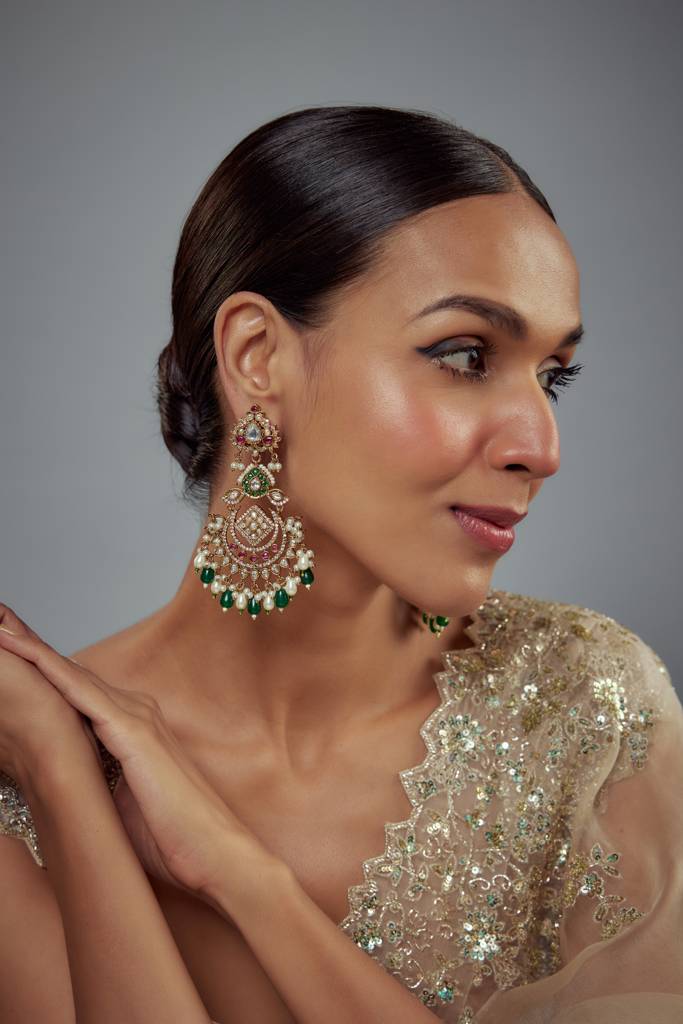 Vivinia By Vidhi Mehra Florence Gold Plated Green Kundan, Polki Womens Pair Of Danglers Earrings (Freesize)-Ve819 : VE819