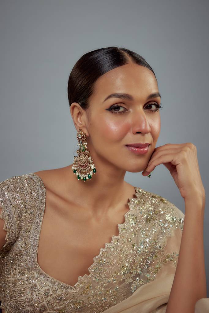 Vivinia By Vidhi Mehra Florence Gold Plated Green Kundan, Polki Womens Pair Of Danglers Earrings (Freesize)-Ve819 : VE819